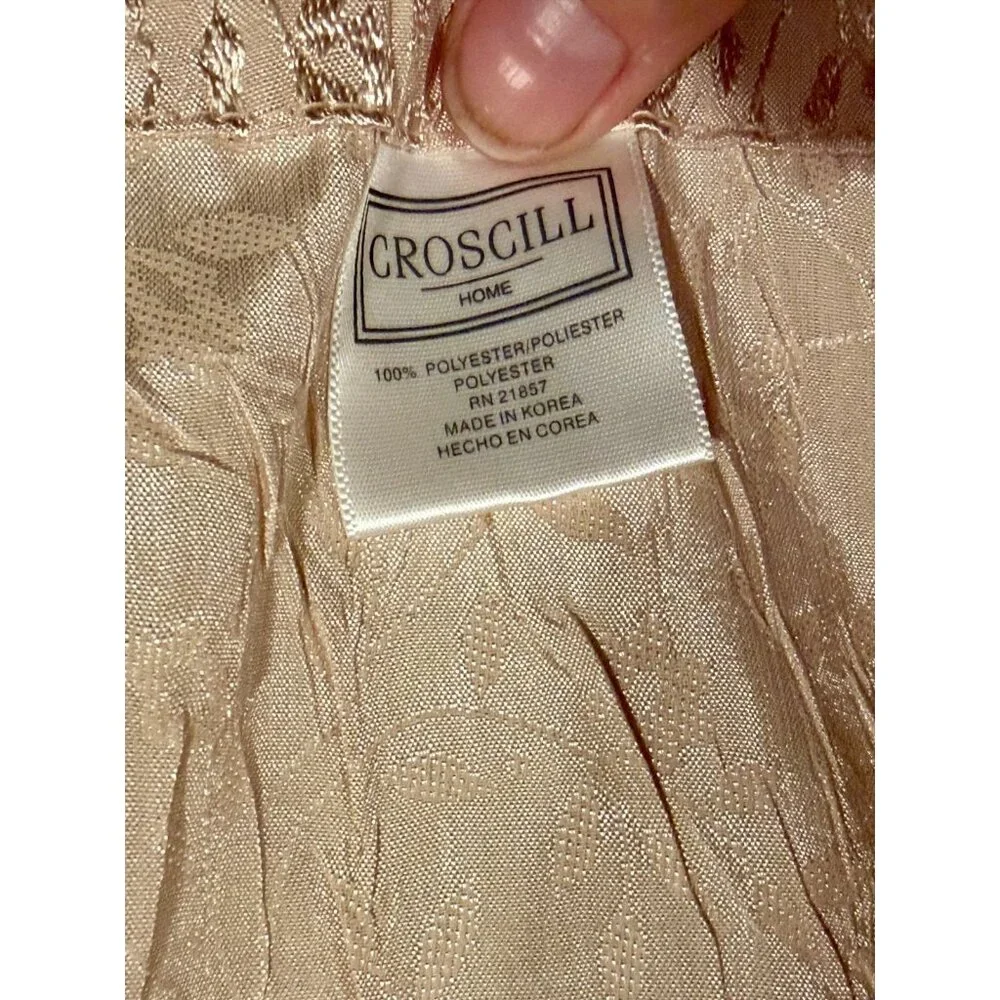 CROSCILL HOME Set 2 Curtain Panels Tan Jacquard Leaf Vine Pattern‎ Rod Pocket